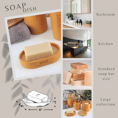 Mustard Yellow Polyresin Soap Dish with Bamboo Base