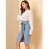 Allegra K Women's Vintage Button Decor Belted Split Front Knee Length Pencil Skirt - 4 of 4