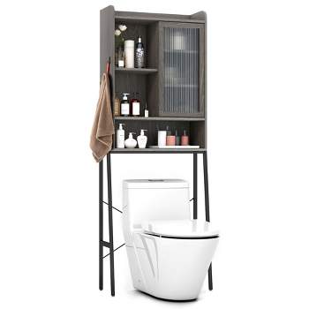 Tangkula Over The Toilet Storage Cabinet Bathroom Space Saver with Sliding Door Grey