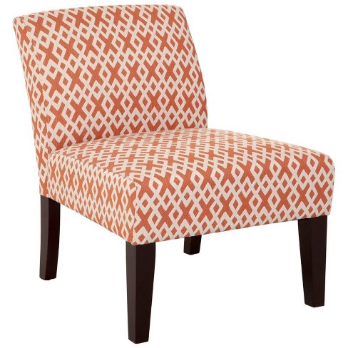 Armless Slipper Accent Chair In Orange Lattice Saffron