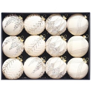 12PCS 3.15 Inch Shatterproof Christmas Ornaments - Velvet Flocked Painted Plastic Balls - 1 of 4