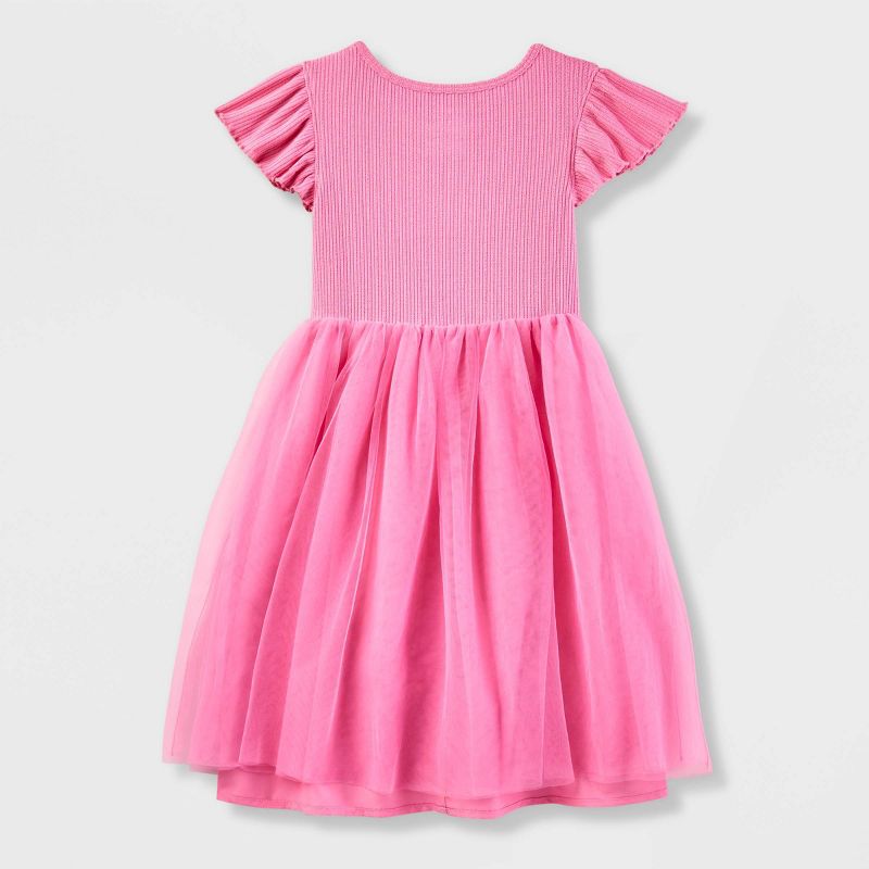 Girls&#39; Adaptive Short Sleeve Ribbed Tulle Dress - Cat &#38; Jack&#8482; Pink, 3 of 6