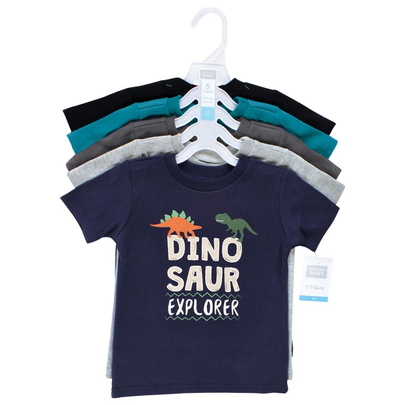 Hudson Baby Infant and Toddler Boy Short Sleeve T-Shirts, Dino Truck Robot, 2 of 8
