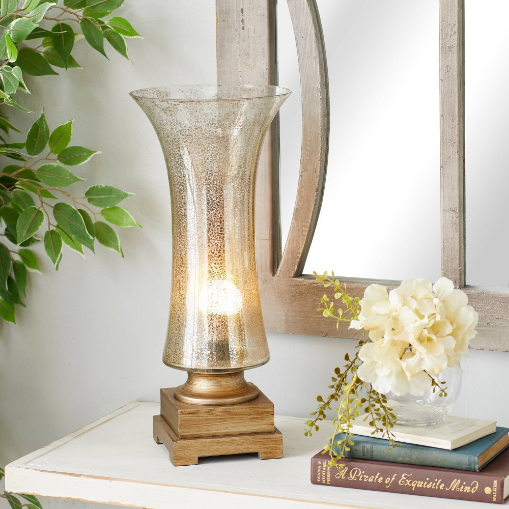 Glass Accent Lamp Uplight Set of 2 Gold - Olivia & May: Brass Base, Inverted Bell Shade, No Assembly Required