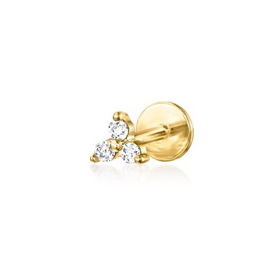Pure Collection by Ross-Simons Diamond-Accented 3-Stone Single Flat-Back Stud Earring in 14kt Yellow Gold