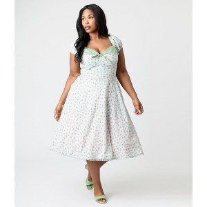 Unique Vintage Women's Plus Puff Sleeve Swing Dress - 1 of 4