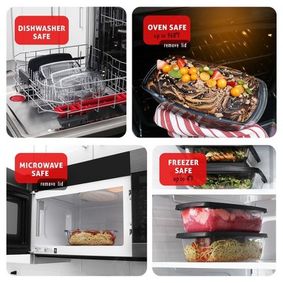 Black Rectangular Glass Food Storage Containers with Lids, Set of 6