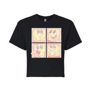 Women's - Spongebob Squarepants - Cute Face Grid Cropped Graphic T-Shirt - 1 of 4