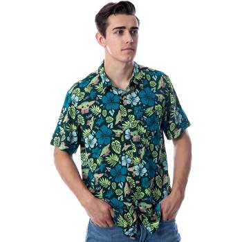 Star Wars Men's Grogu Baby Yoda Leaves Hawaiian Button Up Shirt Adult