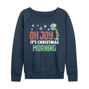 Women's - SpongeBob SquarePants - Oh Joy It's Christmas Morning Lightweight French Terry Wide Neck Long Sleeve Shirt - 1 of 4