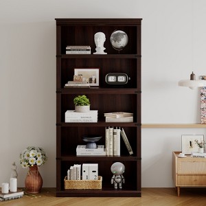 5 Tier Book Shelf, Farmhouse Book Case with Shelf Storage, Wooden Bookshelves for Living Room, Home Office - 1 of 4