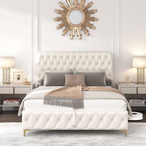 Full Bed Frame And Headboard With Hydraulic Lift,Velvet Fabric Bed With Deep Tufted Buttons,Under Bed Storage Hidden Oversized-Cuddlewood - 1 of 4