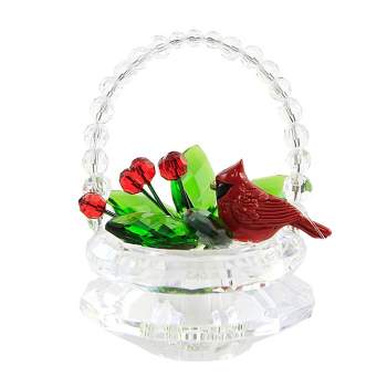 Crystal Expressions 3.0 Inch Cardinal Basket Christmas Red Bird Holly Figurines