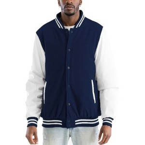  ジャケット ネイビー ホワイト L Slickblue Men's Varsity Letterman Snap Jacket, Melton Fabric PU