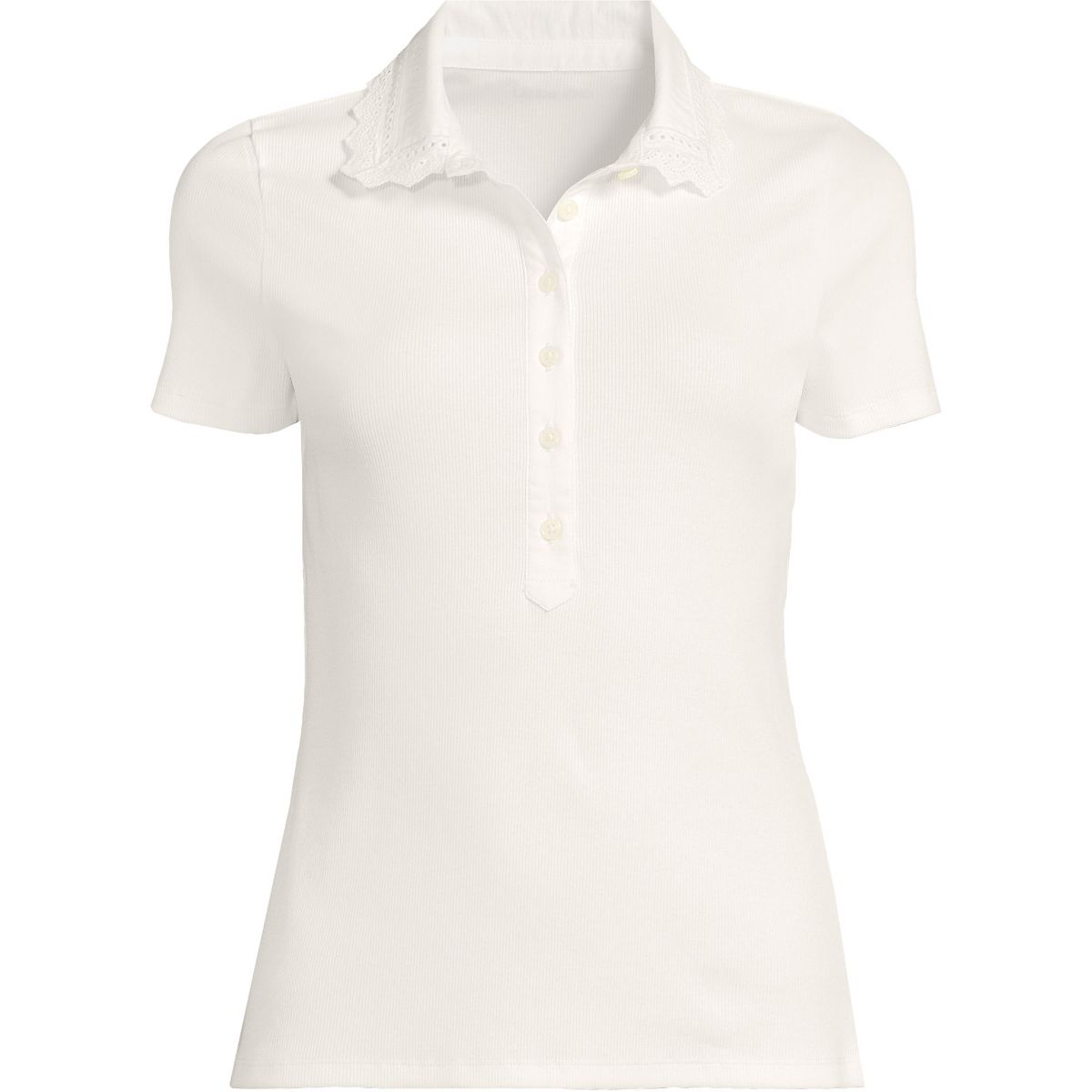 Lands' End Women's Short Sleeve Micro Rib Woven Collar Polo - thumbnail 7