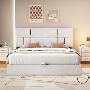 Queen Upholstered Platform Bed With Headboard, Hydraulic Storage, No Box Spring Required, Modern Style-Maison Boucle - 1 of 4