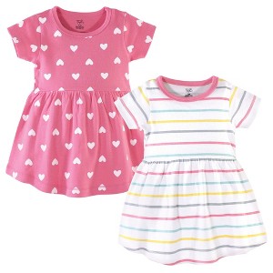 Hudson Baby Infant and Toddler Girl Cotton Short-Sleeve Dresses 2pk, Candy Stripes, 0-3 Months - 1 of 3