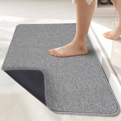 Ultra Thin Bath Mat, No Slip Rubber Rug, Quick Dry, Machine Washable, Grey 2'x3' for Shower Sink