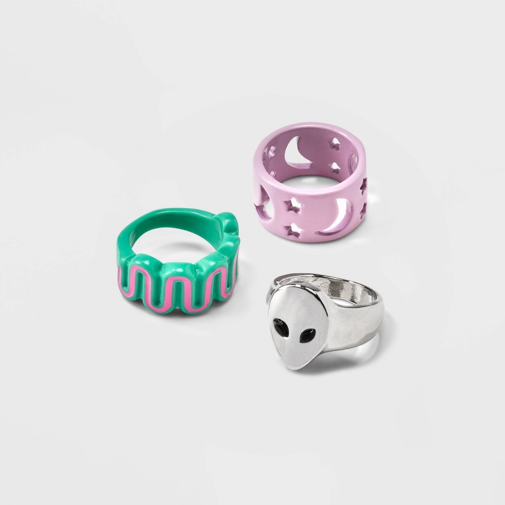 Alien Star and Moon Statement Ring Set 3pc - Wild Fable , One Color