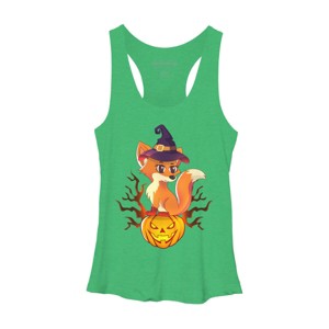 Women's Design By Humans Cute Witch Fox With Jack O Lantern Halloween Shirt By thebeardstudio Racerback Tank Top - 1 of 3
