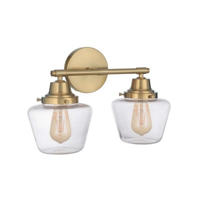Satin Brass 2-Light Vanity with Clear Glass Shades