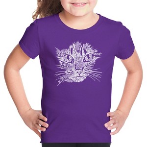 LA Pop Art Girl's Word Art T-shirt - Cat Face - 1 of 4