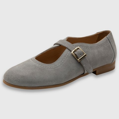 Обувь Alpine Swiss Irene Womens Leather Mary Jane Ballet Flats Round Toe Slip On Shoes Ankle Strap Dressy Comfort Flats GRY Suede 9