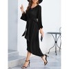 Womens Knot Waist Round Neck Long Sleeve Midi Dress Vintage Semi Formal Dresses for Wedding Guest Cocktail - 4 of 4