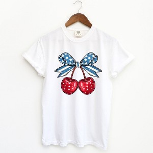 Simply Sage Market Women's Coquette Patriotic Cherries Short Sleeve Garment Dyed Tee - 1 of 2