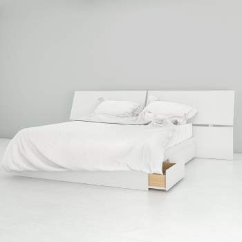 Queen Arcadia 3 Drawer Storage Bed with Headboard White - Nexera