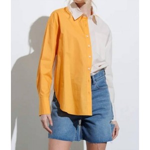 Women's Orange Color Block button up - Aaron & Amber - 1 of 3