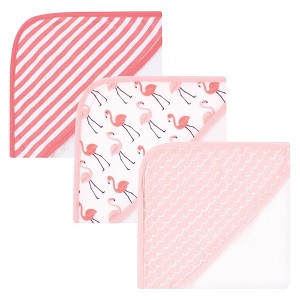 Hudson Baby Infant Girl Cotton Rich Hooded Towels, Coral Flamingo, One Size - 1 of 4