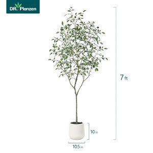 DR.Planzen 5-7FT Artificial Ficus Tree with Oval White Planter, Pre Potted Faux Greenry Plant with White Side Leaves for Home Decor - 1 of 4