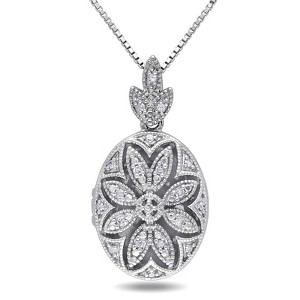 EVERLY JEWELRY | Sterling Silver 1/10 CT TW Diamond Floral Locket Pendant with Chain in Sterling Silver - 1 of 4