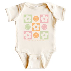 The Juniper Shop SmileyWorld Checkered Floral Smile Baby Short Sleeve Bodysuit - 1 of 4