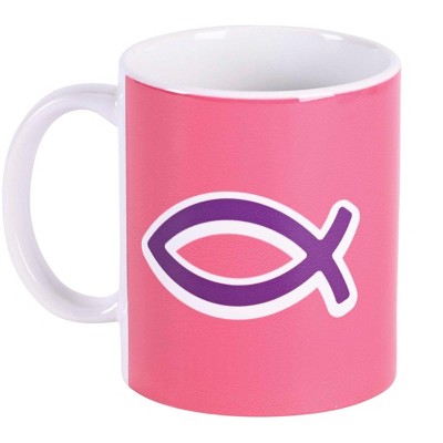 Dicksons MUG-1201 Christian Fish Symbol Purple, Pink, And White 11 Ounce Ceramic Coffee Latte Tea Hot Chocolate Cup Mug