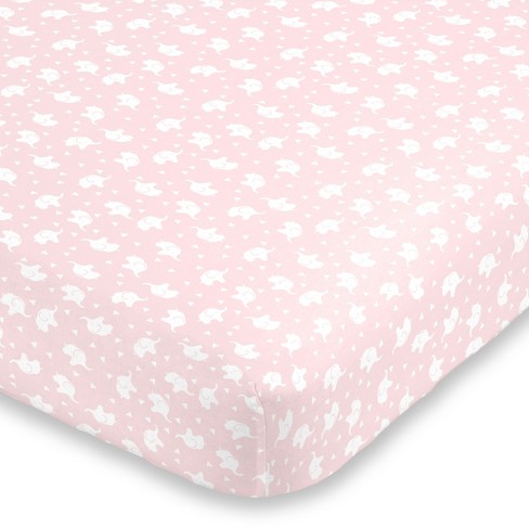 NoJo Super Soft Pink and White Elephant Fitted Mini Crib Sheet - image 1 of 4