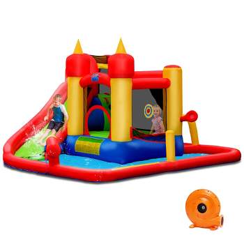 Costway Inflatable Water Slide Jumping Bounce House Bouncy Splash Pool with 740W Blower