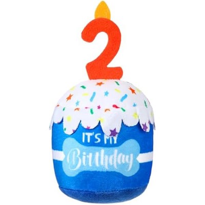Dog 2nd Birthday Cake Toy Accessories for Girl Boy Gifts, Blue Squeaky Plush Toy for Dog Birthday Party Decor Favor for Large, Medium and Small Dogs