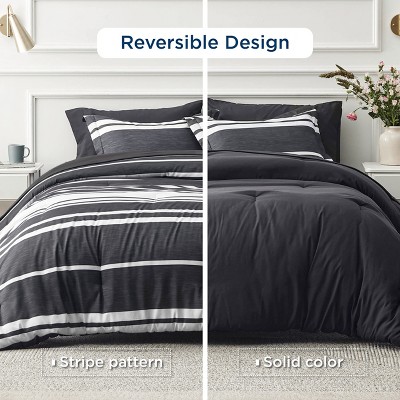 Bedsure 7 Pcs Black Striped Reversible Queen Bedding Set Cationic Dyeing Bed in a Bag with Comforter Sheets Shams — фото 2