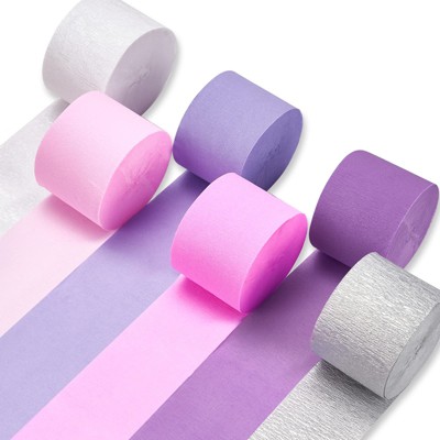 PartyWoo Crepe Paper Streamers Metallic Silver Lavender Purple Pastel Pink White 6 Rolls 492 ft 1.8 Inch x 82 Ft Roll