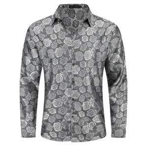 Cloudstyle Mens Floral Shirt Rose Printed Long Sleeve Dress Shirt Prom Wedding Button Down Shirt - 1 of 4