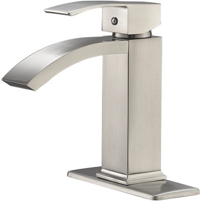 BWE Waterfall Single Hole Single-Handle Low-Arc Bathroom Sink Faucet With Pop-up Drain Assembly