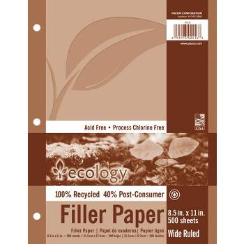 Ecology Recycled Filler Paper, 8-1/2 x 11 Inches, Wide Ruled, 500 Sheets