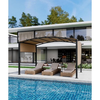 Outdoor Arched Pergola,metal Pergola with Retractable Canopy, Arched Style Gazebos for Backyards, Lawn, Patios