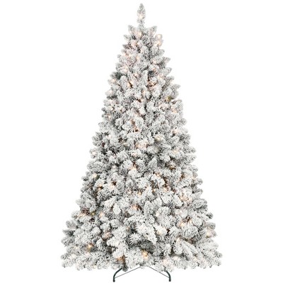 AZL1 Life Concept Artificial Trees 7-Foot Flocked Christmas Tree with Pine Cones and Metal Stand for Holiday Decor, White, 46"*52"*84"