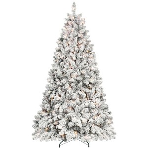 AZL1 Life Concept Artificial Trees 7-Foot Flocked Christmas Tree with Pine Cones and Metal Stand for Holiday Decor, White, 46"*52"*84" - 1 of 4
