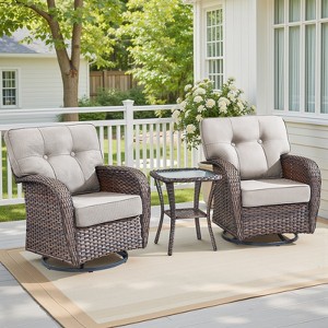 Buenhomino 3 Pieces Patio Furniture Set, Outdoor Swivel Rocker Patio Chairs, Wicker Patio Bistro Set with 5" Thickened Cushions and Glass Coffee Table - 1 of 4