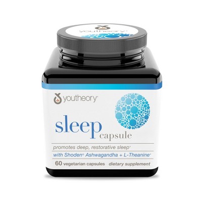 Youtheory Sleep Capsule - Vegan Sleep Support Supplement with Passion Flower, Lemon Balm, L-theanine & Ashwagandha* - 60 Vegetarian Capsules