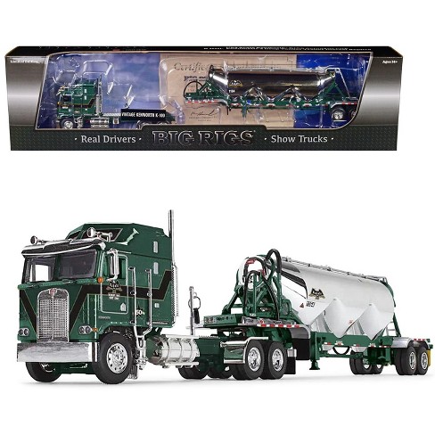 Kenworth K100 Aerodyne COE w/Heil Pneumatic 3 Drop Tanker Trailer Green Met  w/Black Stripes 1/64 Diecast Model by DCP/First Gear